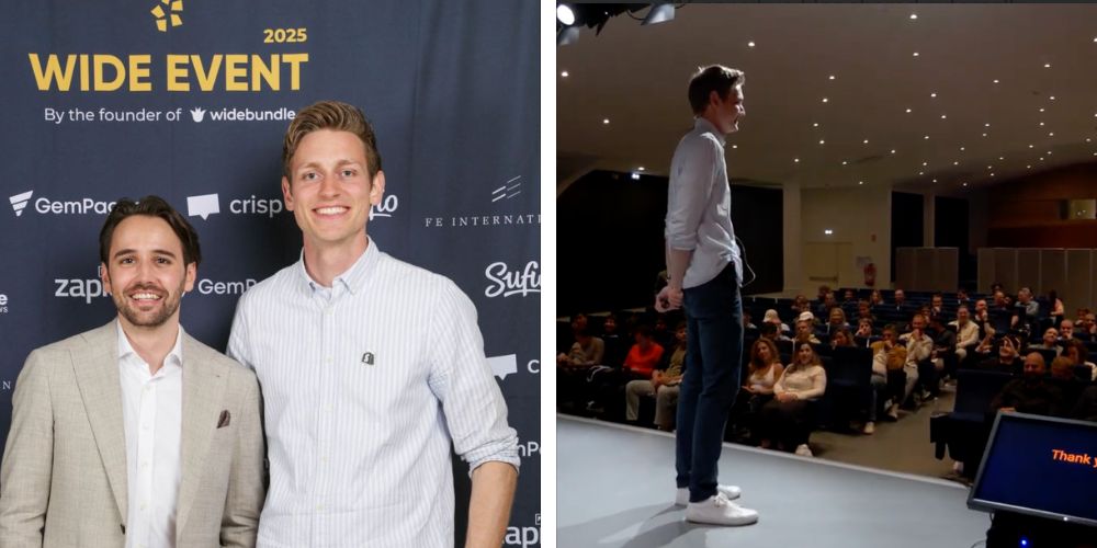 Mat De Sousa speaking at The Wide Event, a Shopify community event in Paris