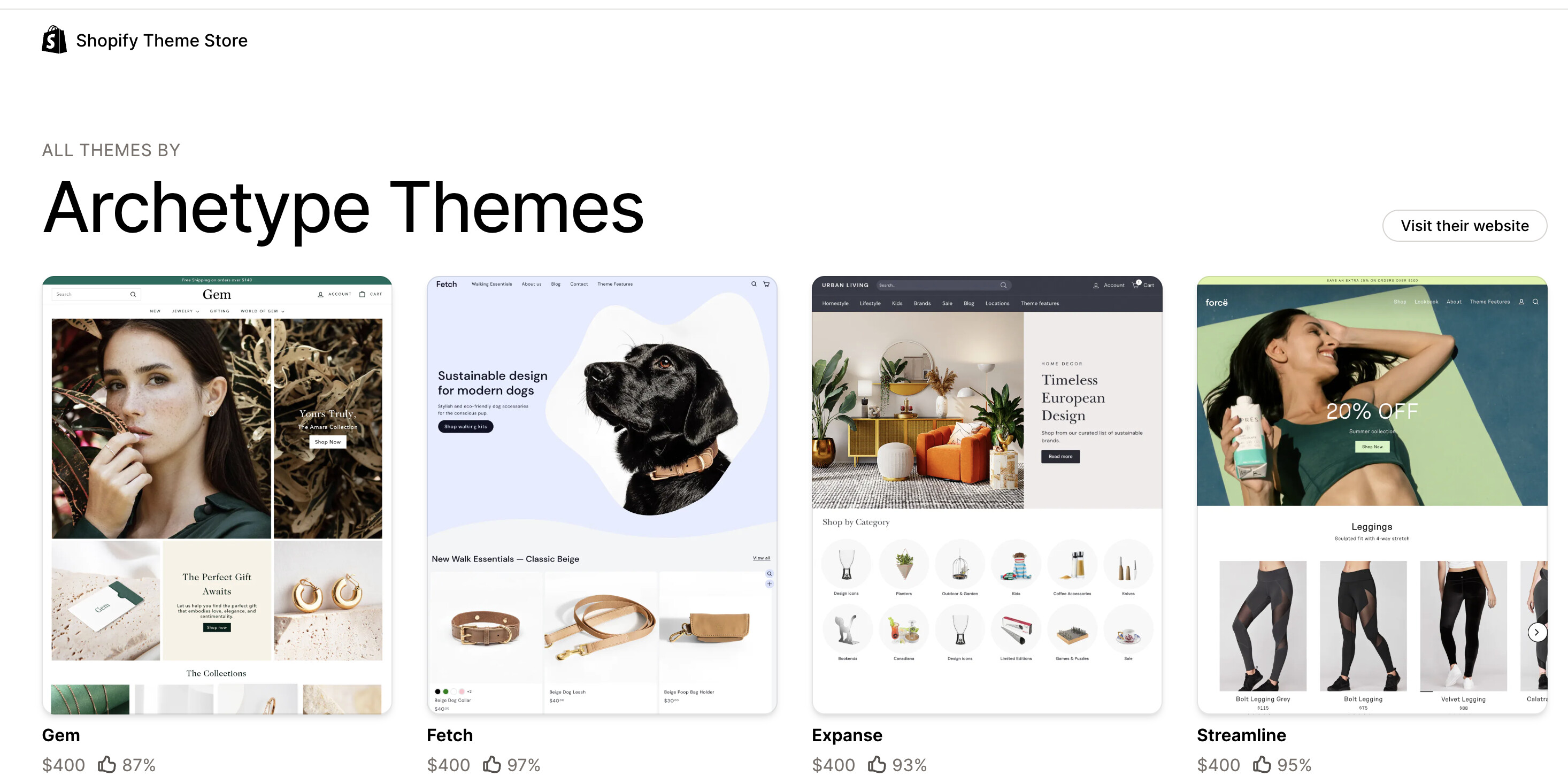 Archetype Themes homepage showcasing their Shopify theme collection