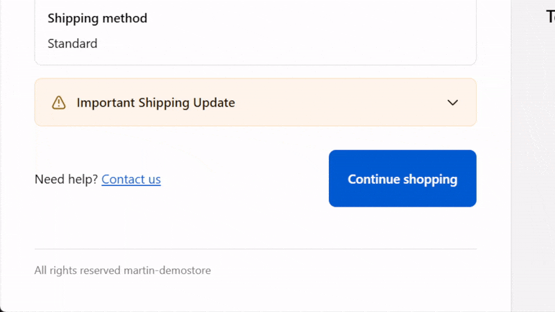 Shopify checkout info banner extension example showing a native-style notification