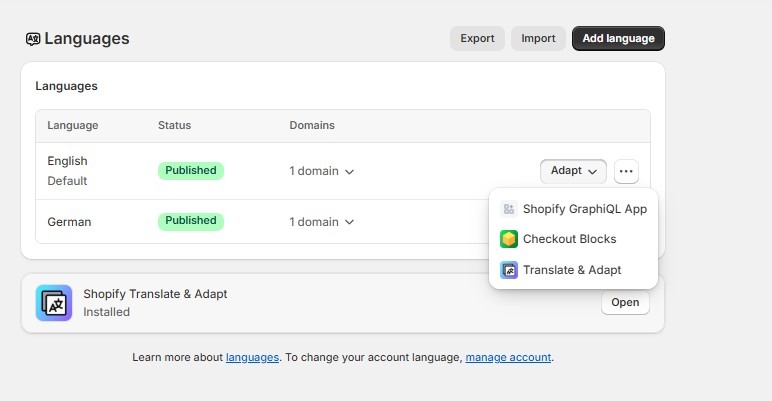 Shopify Translate and Adapt app