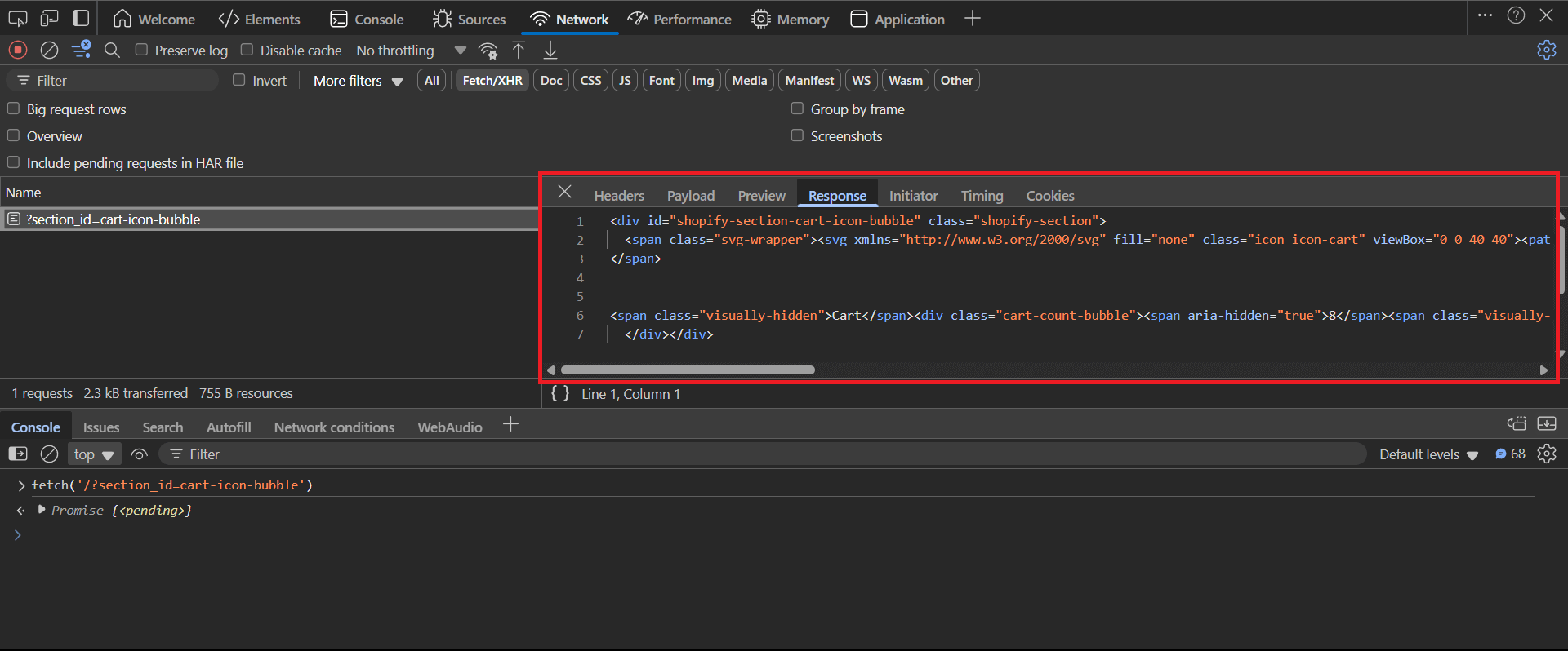 HTML Section from our fetch request