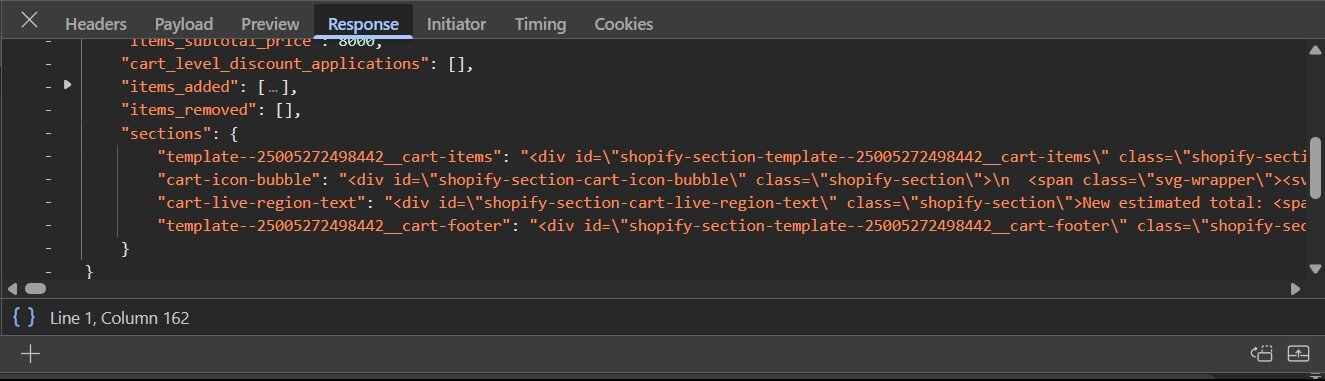 The sections in the request response