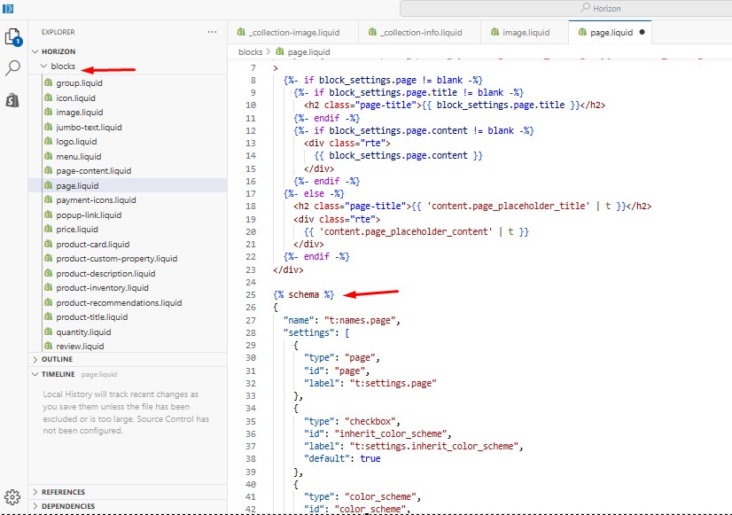 Theme blocks schema configuration in code